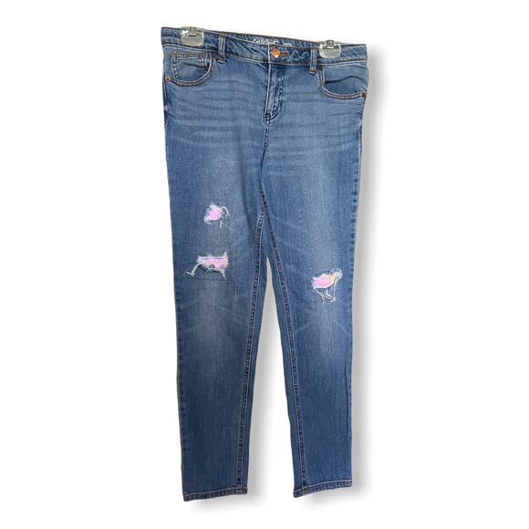 Cat & Jack Girls Jeans Sz 16 Skinny Stretch Blue Sequined Holes Adjustable Waist - Picture 3 of 8